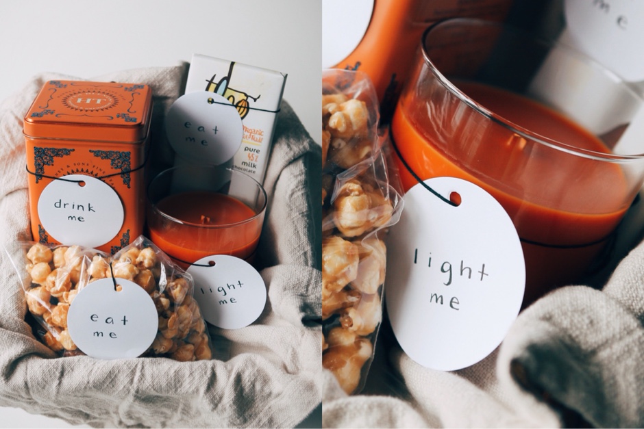 simple care gift candle tea and popcorn