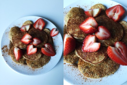 birthday pancakes with strawberry hearts